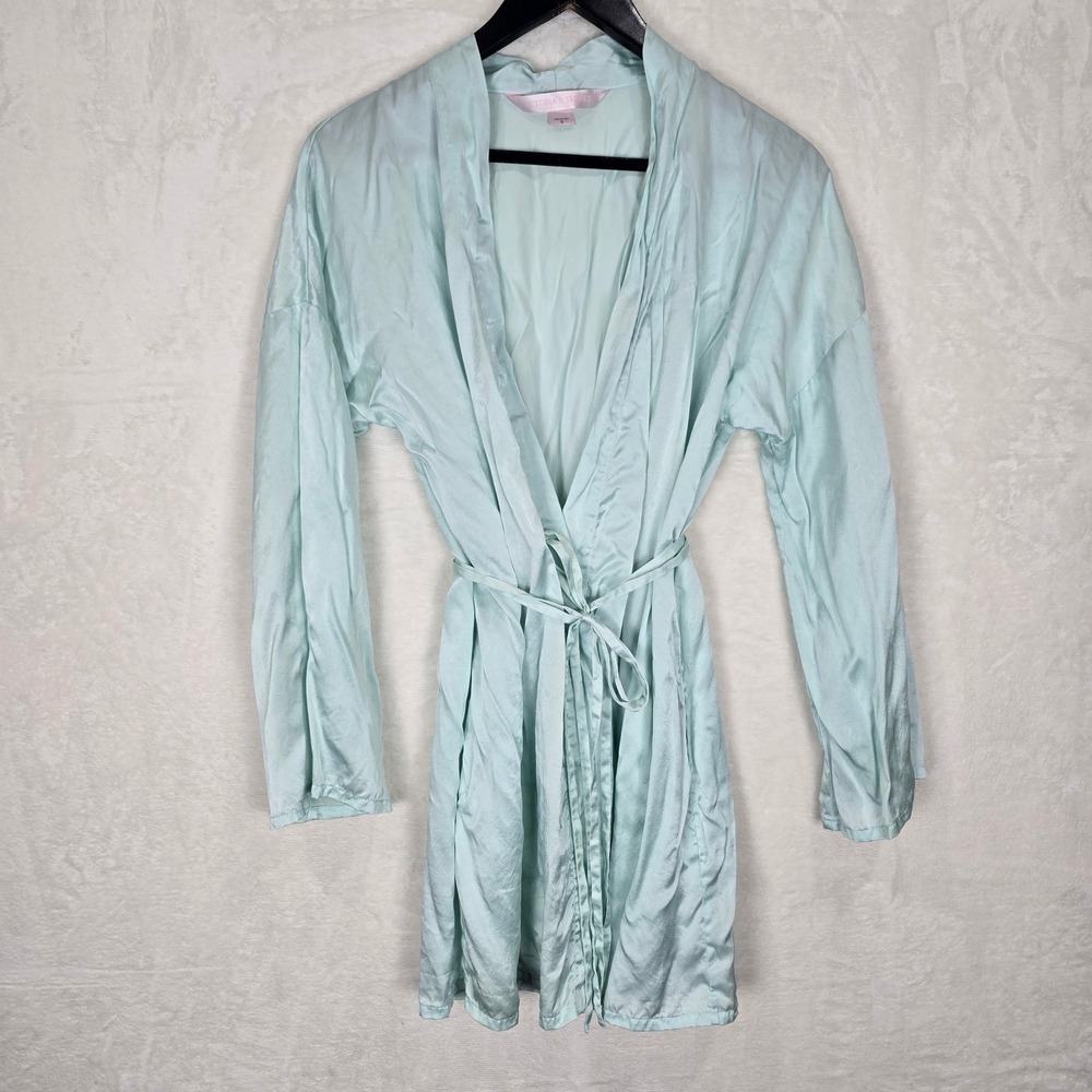 Victorias Secret 100% Silk Robe Mint Green Short Wrap Pockets Small